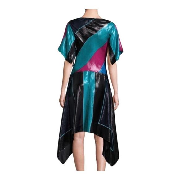 Diane Von Furstenburg Silk Metallic Colorblock Dress Size 10 - Picture 3 of 11